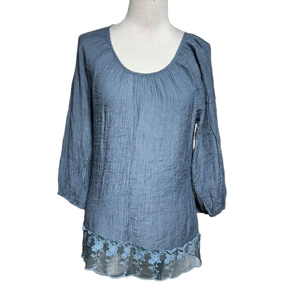 Cynthia Rowley  Powder Blue Crinkle Crepe Tunic Blouse Size Small - Picture 1 of 4